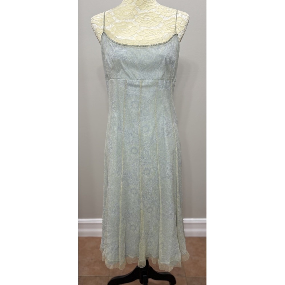 Antonio Melani Silk Lace Dress 10 Midi Blue Yellow Fairycore Coquette Homecoming